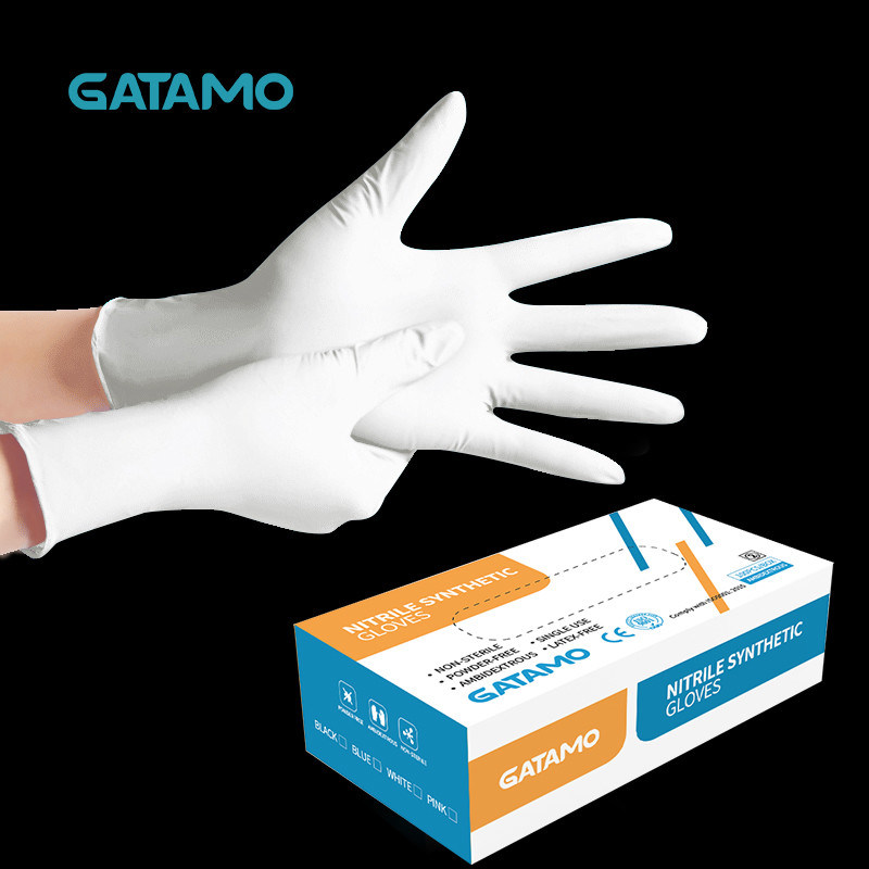 SN7 White Disposable Powder Free Nitrile Gloves Food Hand Gloves Powder