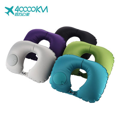 WMXP0008 Wholesale High Quality Automatic Press Self inflating inflatable Silk Air  plane Travel Neck Pillow with Pump