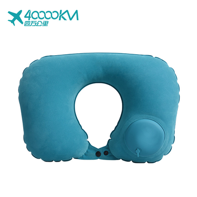 WMXP0003 New Fashion Inflatable Travel Pillow flocked Auto Press Pump inflatable travel neck pillow with bag